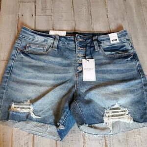 Judy Blue Distressed High-Rise Denim Shorts - Blue